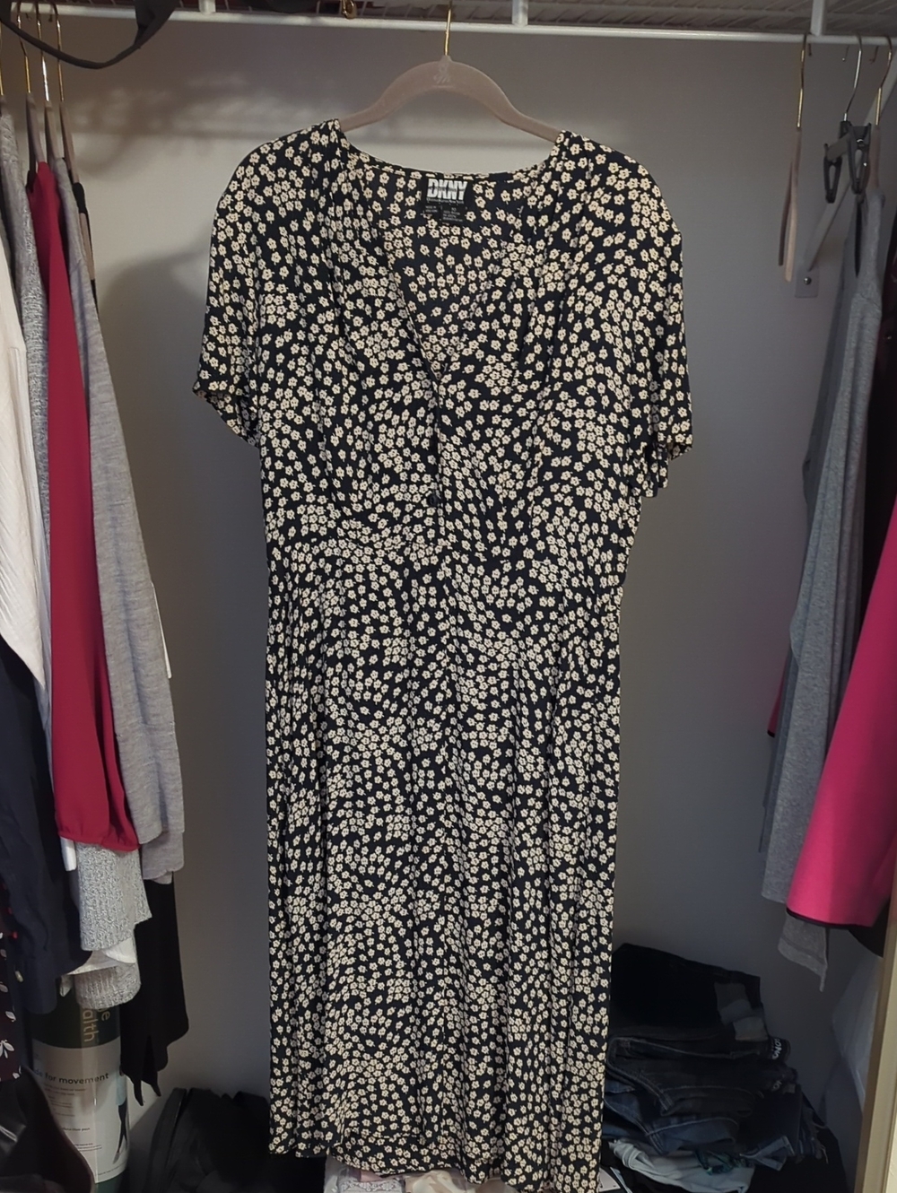 Vintage DKNY Dress With Blue And Cream Floral Print Suze 10